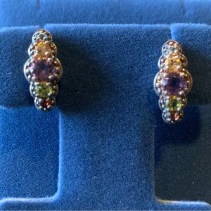 1.42ctw Round - Multi-Gem Stud Earrings - Sterling Silver